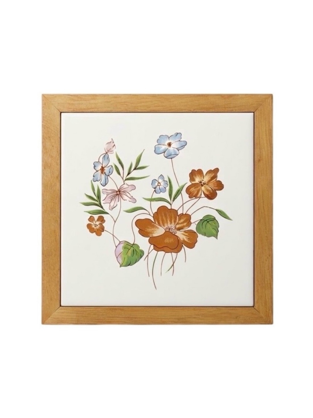 Wood Framed Ceramic Tile Trivet Floral Cottagecore Fairy Grandmacore Y2K Vintage